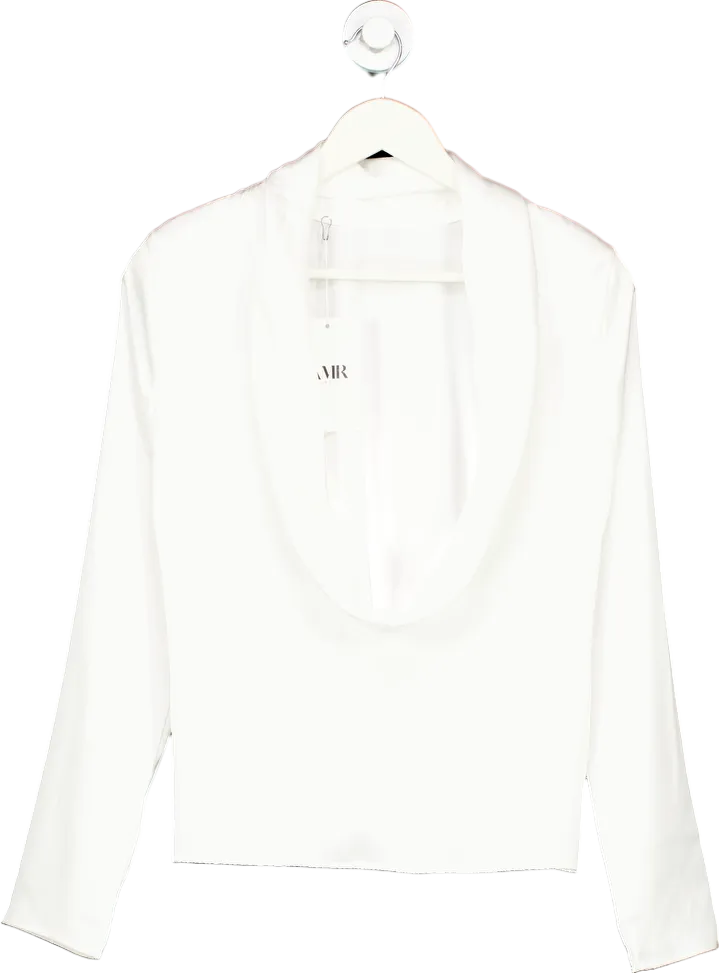 AMR London White Cowl Neck Long Sleeve Top UK M