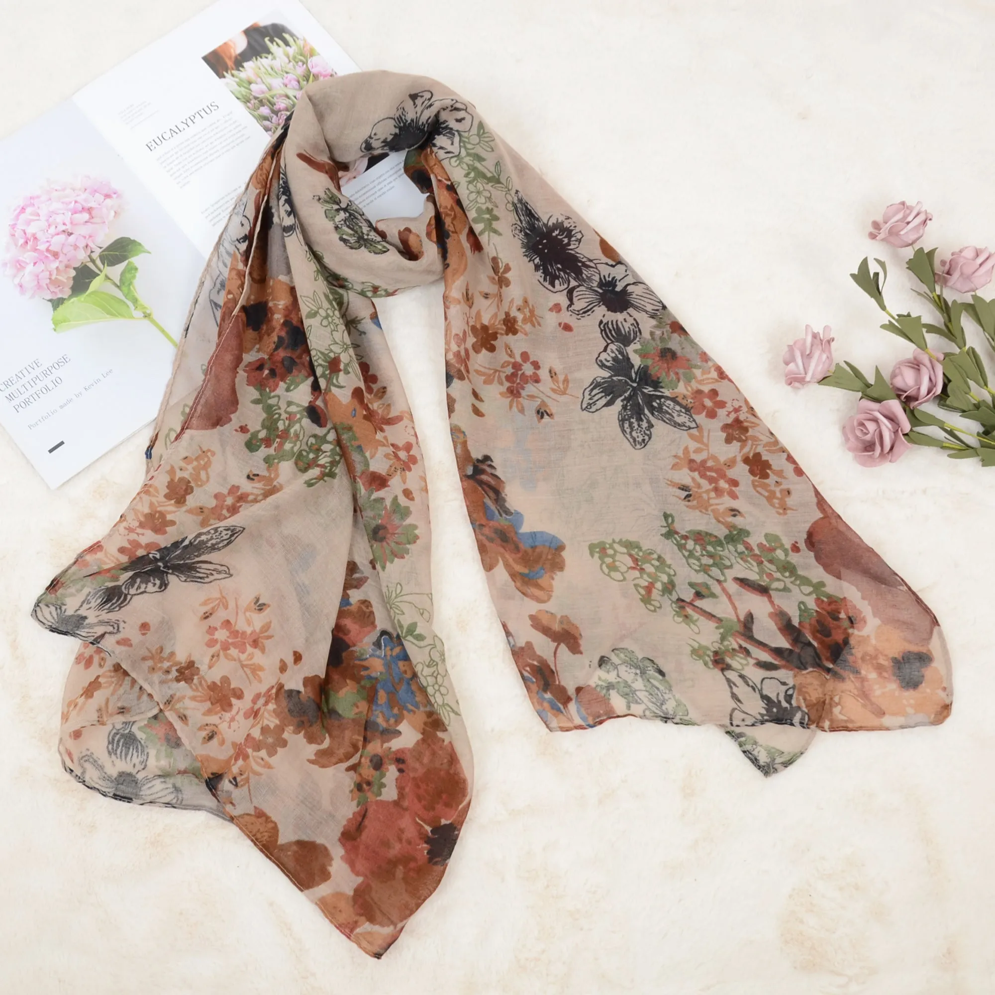 Anna-Kaci Fashion Floral Print Scarves Lightweight Winter Wrap Scarf Head Shawl for Women