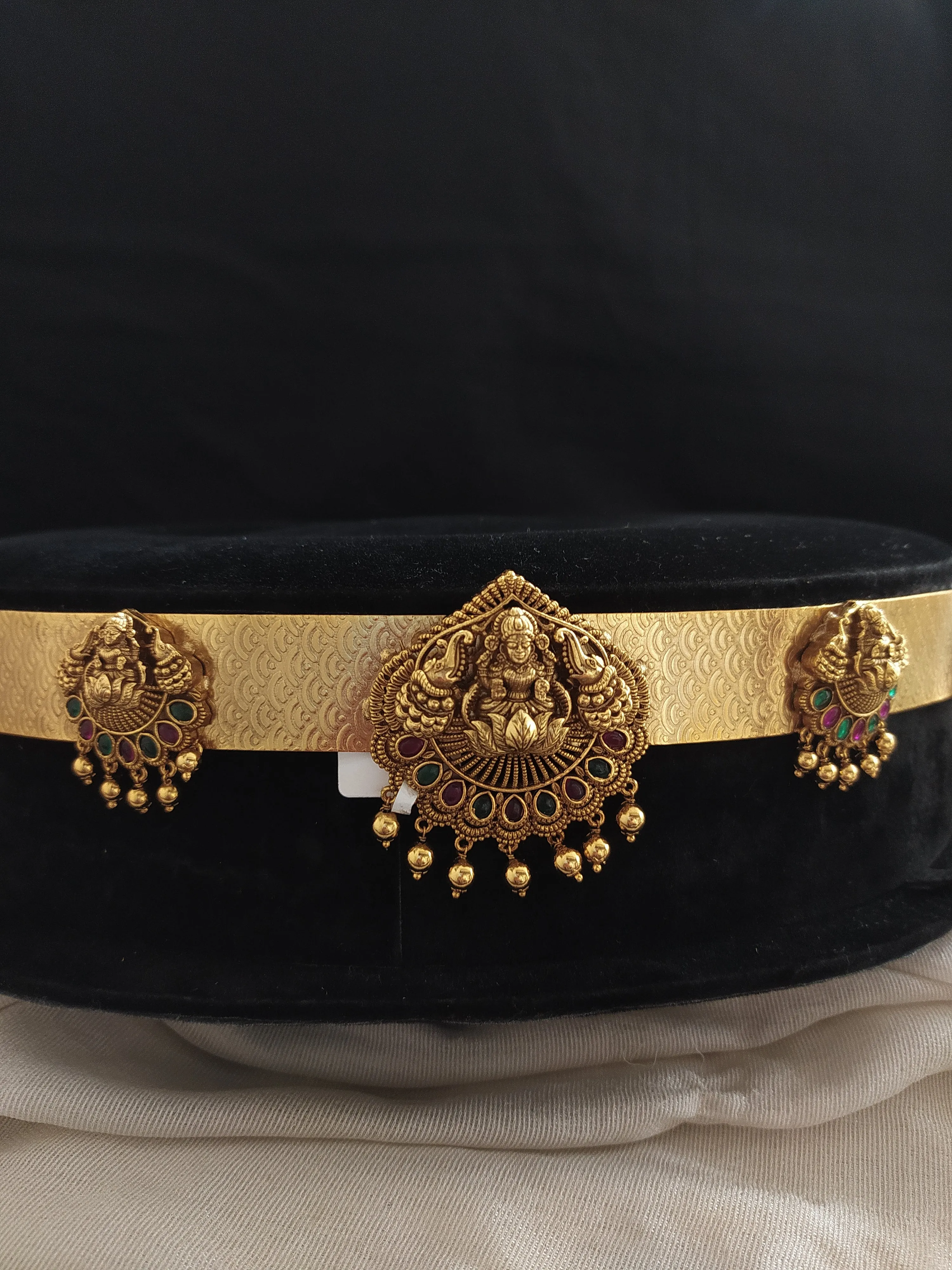 Antique Simple Festive Hip-Belt Featuring Lord Lakshmi with Nakshi Work