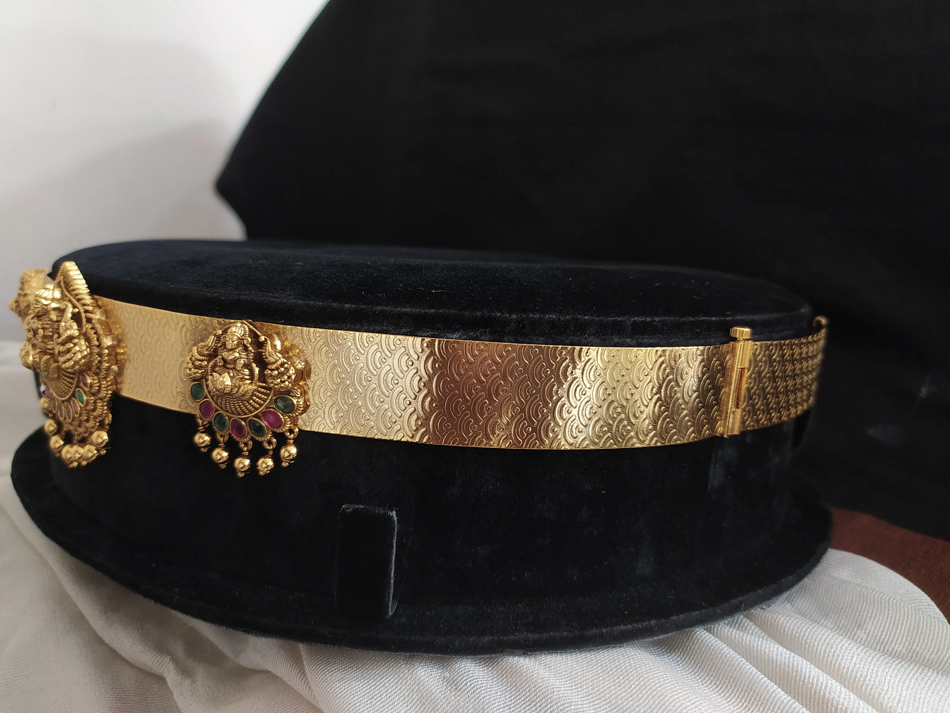 Antique Simple Festive Hip-Belt Featuring Lord Lakshmi with Nakshi Work
