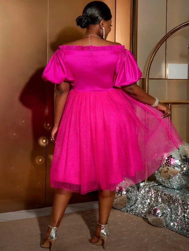AOMEI A Line Pleated Off Shoulder Party Dress