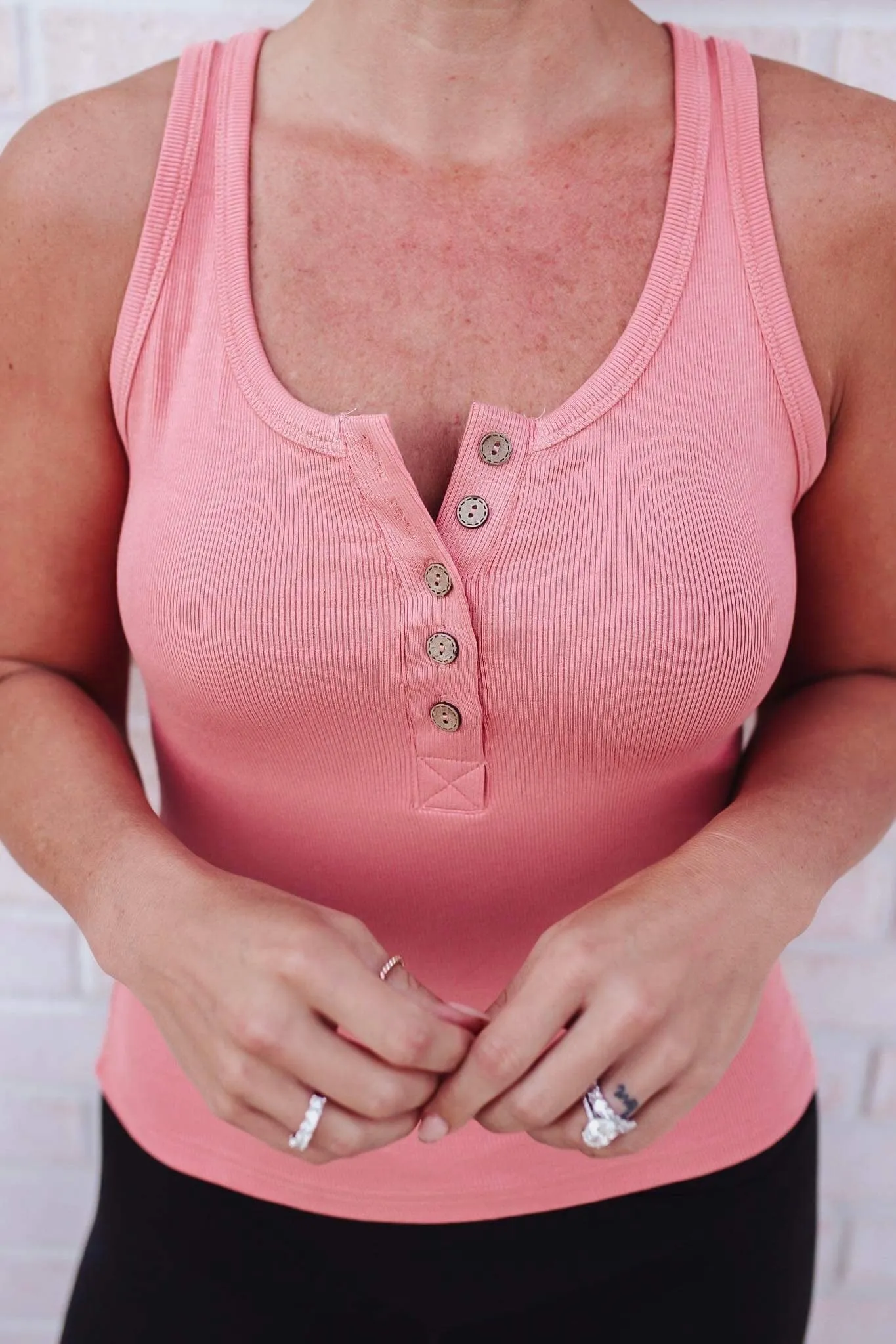 ASC Carefree Henley Tank Top- Clay