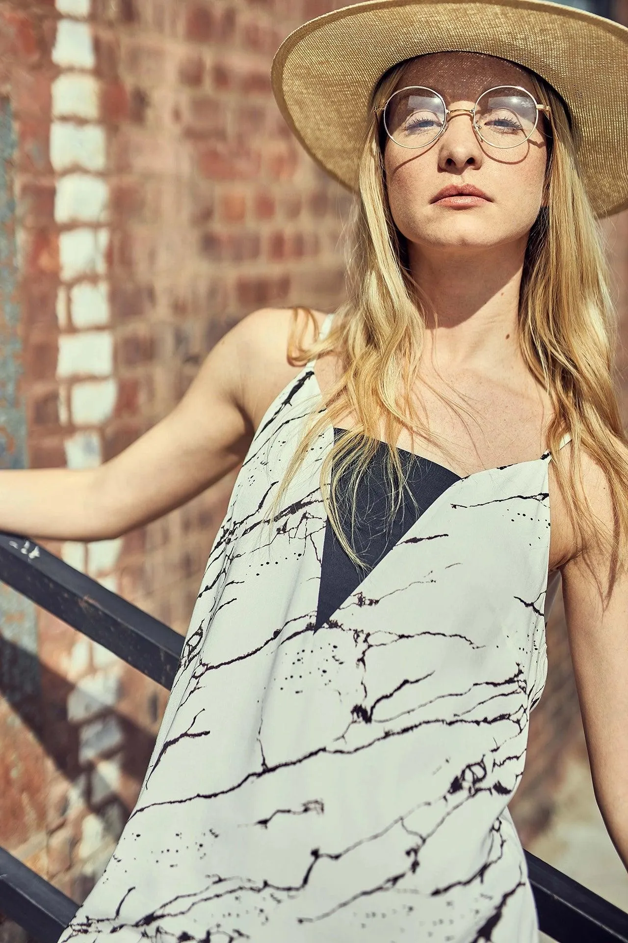 Bamboo Marble Print Slip Long Dress
