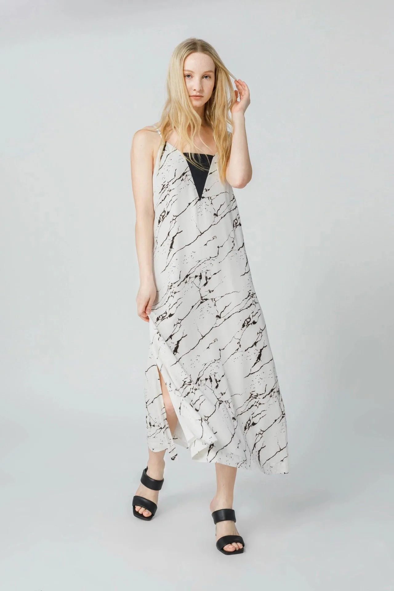 Bamboo Marble Print Slip Long Dress
