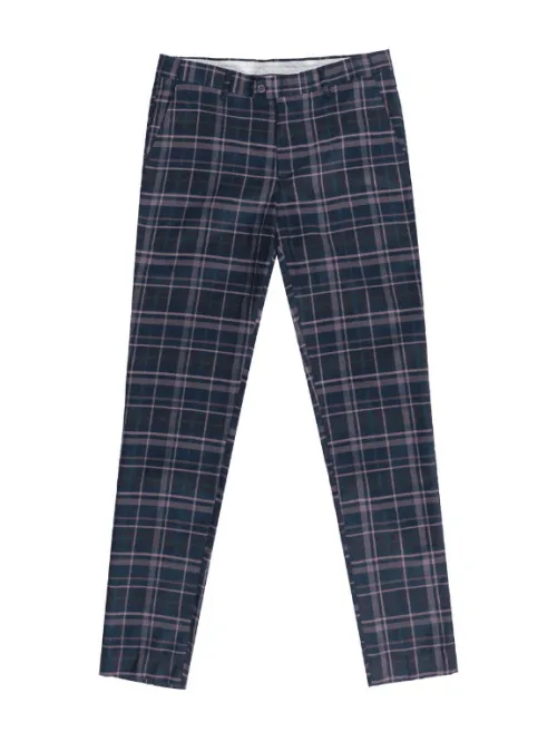 Barabas CP51 Trust me Slim Fit Plaid Pants Navy/Purple