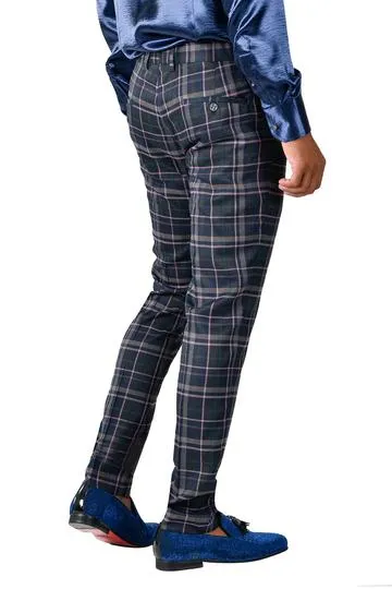 Barabas CP51 Trust me Slim Fit Plaid Pants Navy/Purple