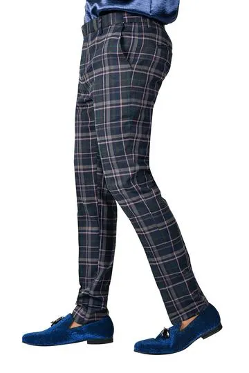Barabas CP51 Trust me Slim Fit Plaid Pants Navy/Purple