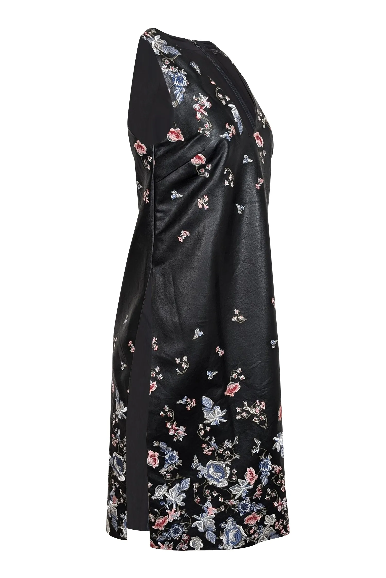 BCBG Max Azria - Black Sleeveless w/ Embroidered Floral Details & Side Slits Dress Sz S