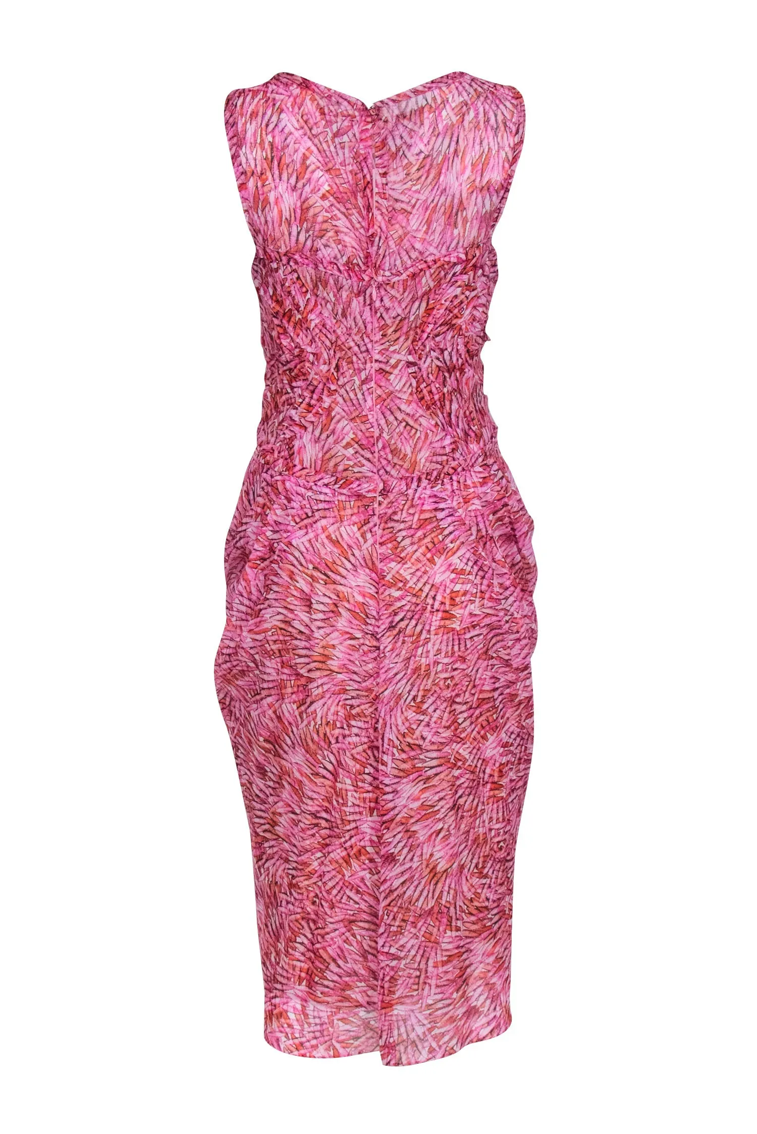 BCBG Max Azria - Pink & Orange Print Sleeveless Midi Dress Sz 8