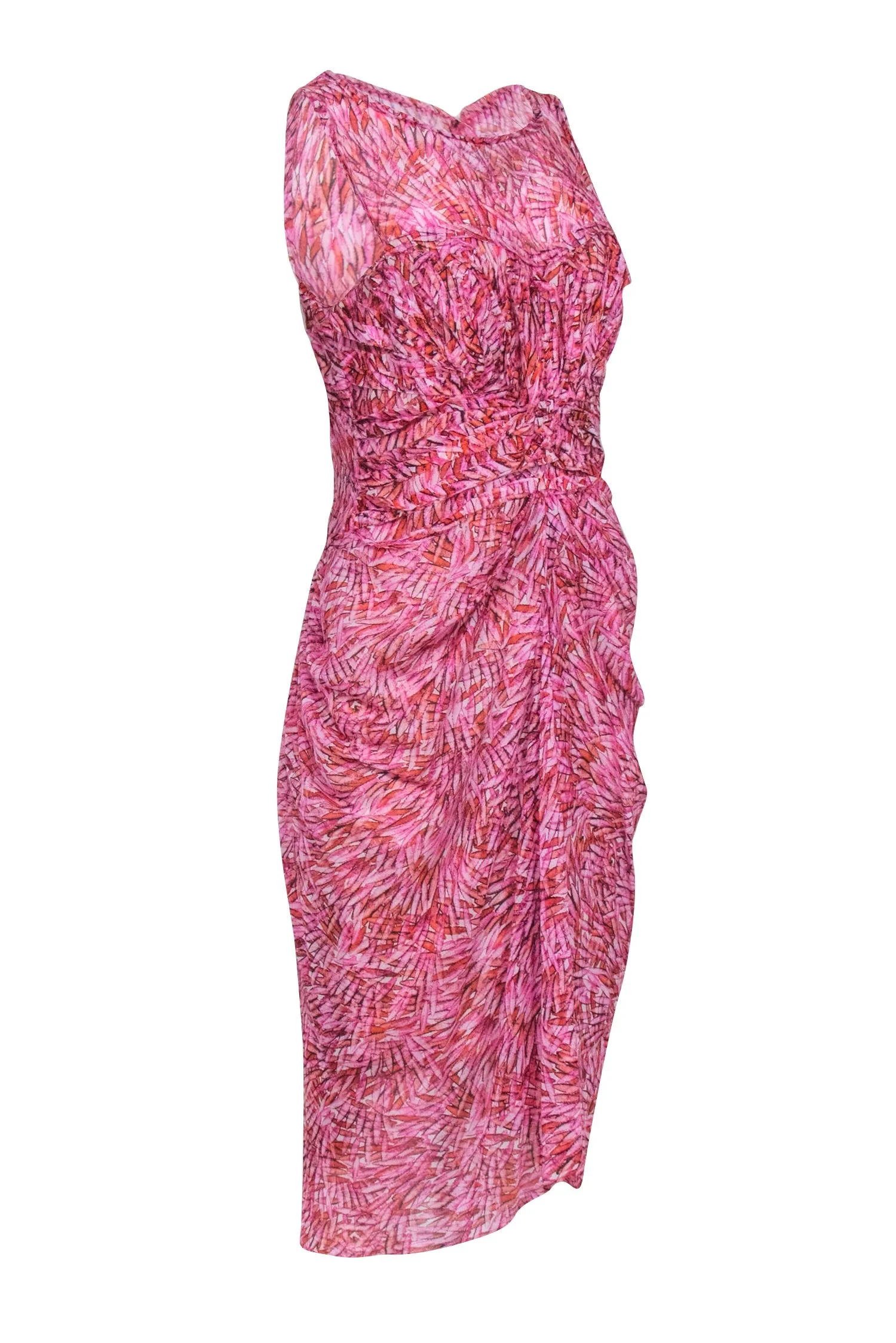 BCBG Max Azria - Pink & Orange Print Sleeveless Midi Dress Sz 8