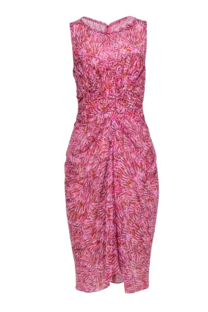 BCBG Max Azria - Pink & Orange Print Sleeveless Midi Dress Sz 8