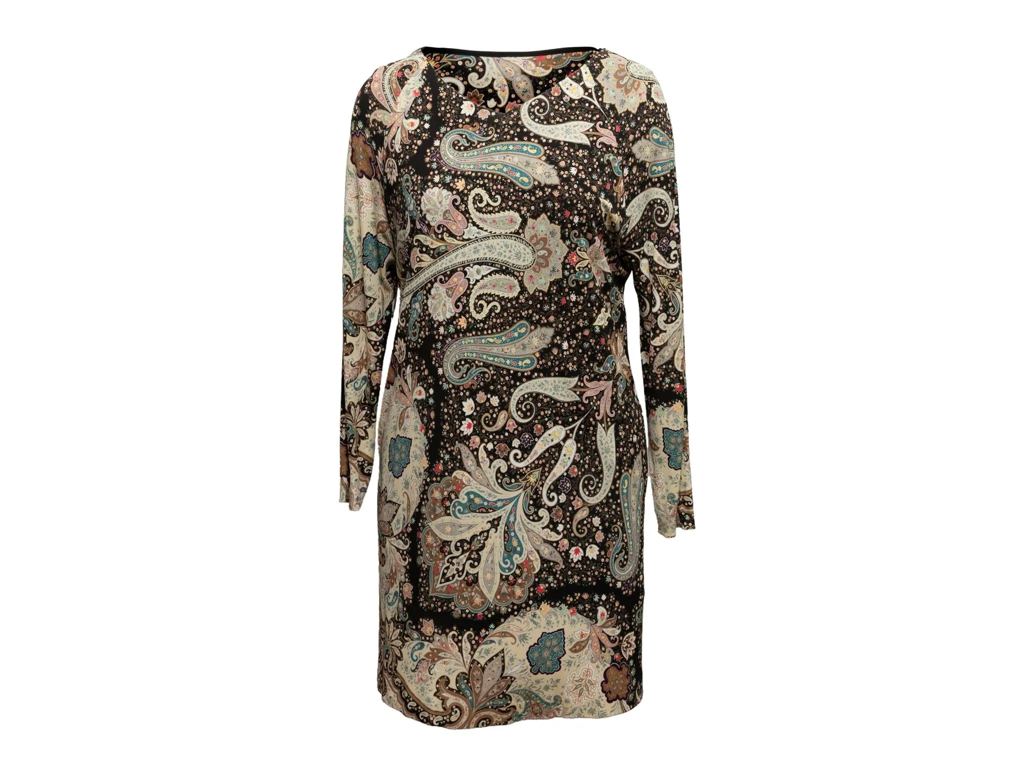 Beige & Multicolor Etro Paisley Print Long Sleeve Dress Size IT 38