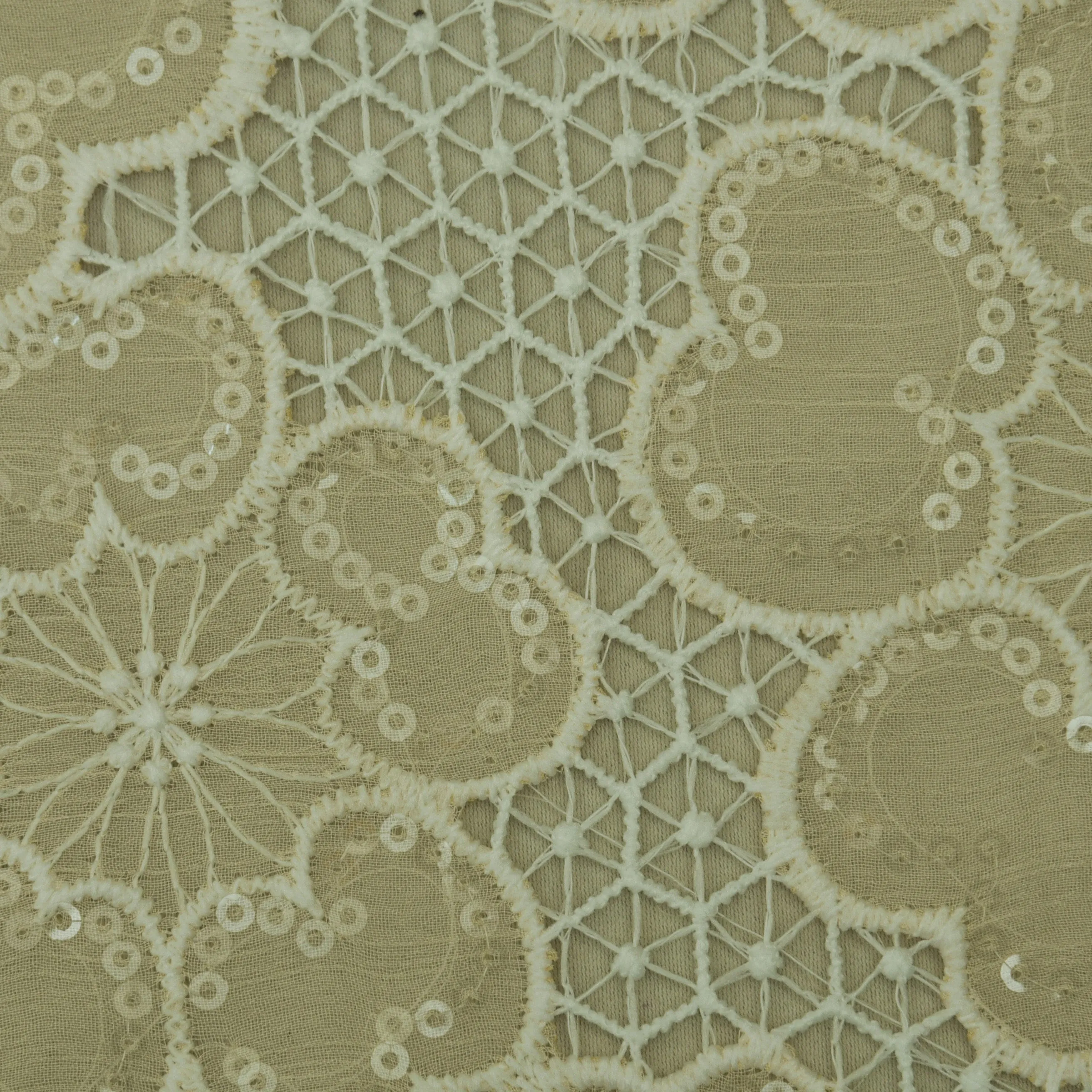 Beige Color Chiffon Embroidery Fabric