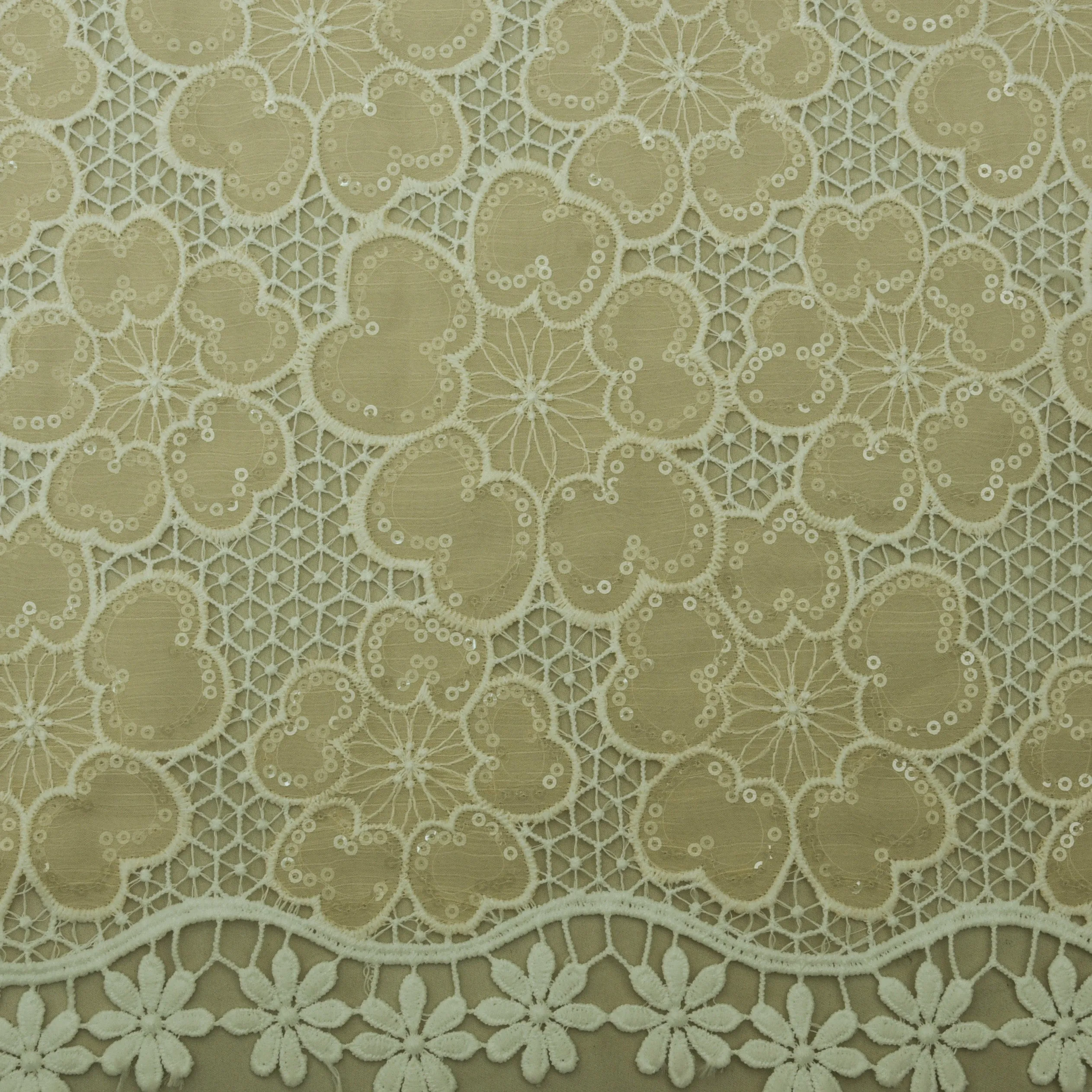 Beige Color Chiffon Embroidery Fabric