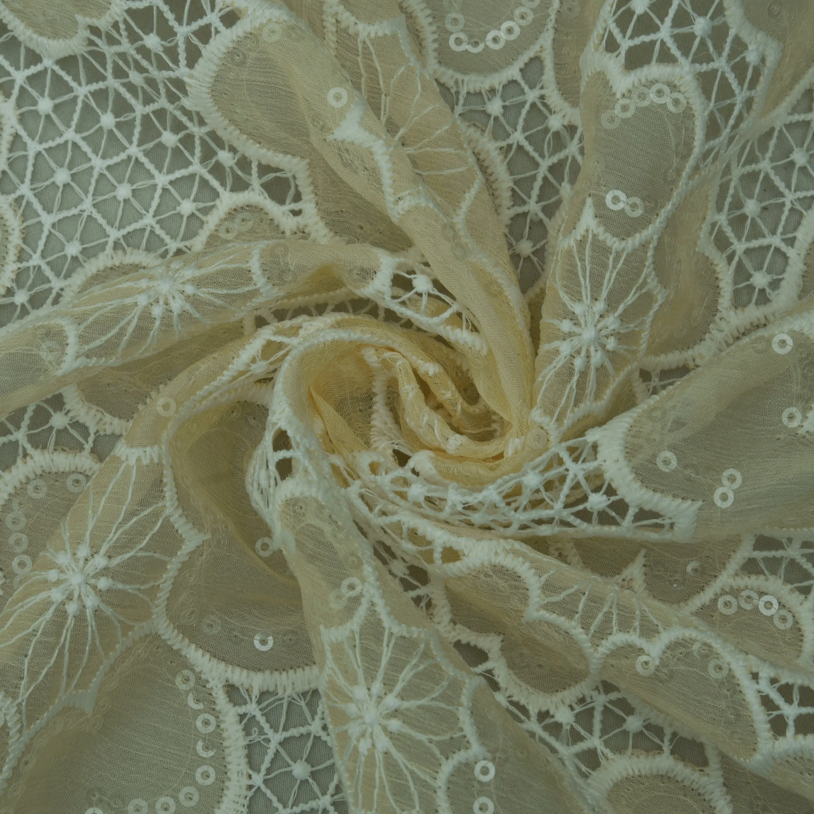 Beige Color Chiffon Embroidery Fabric