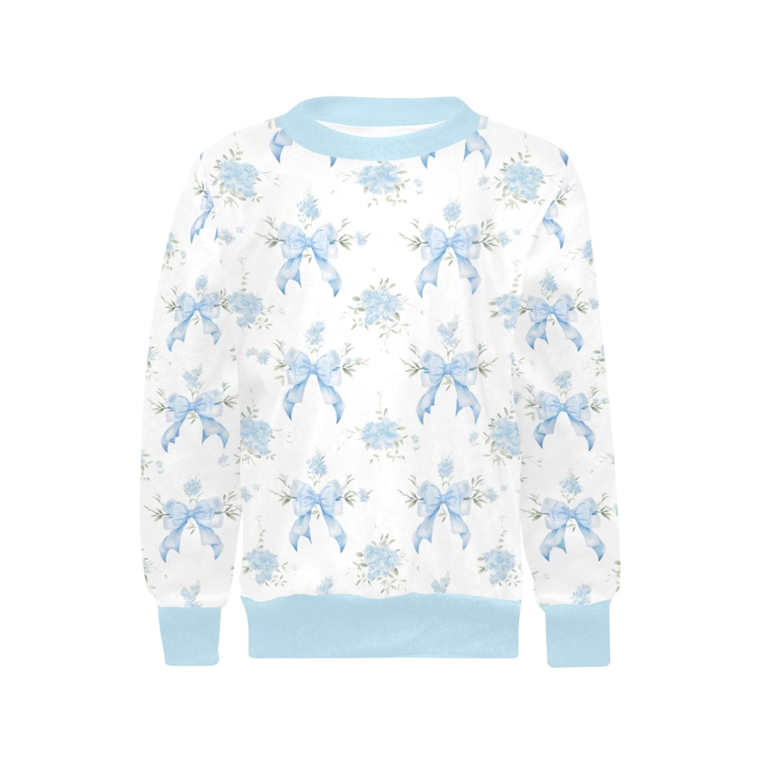 Bella Blue Crew Neck Sweatshirt | Soft Pink and Blue All Over Print | Cozy Fall & Winter Wardrobe Essential