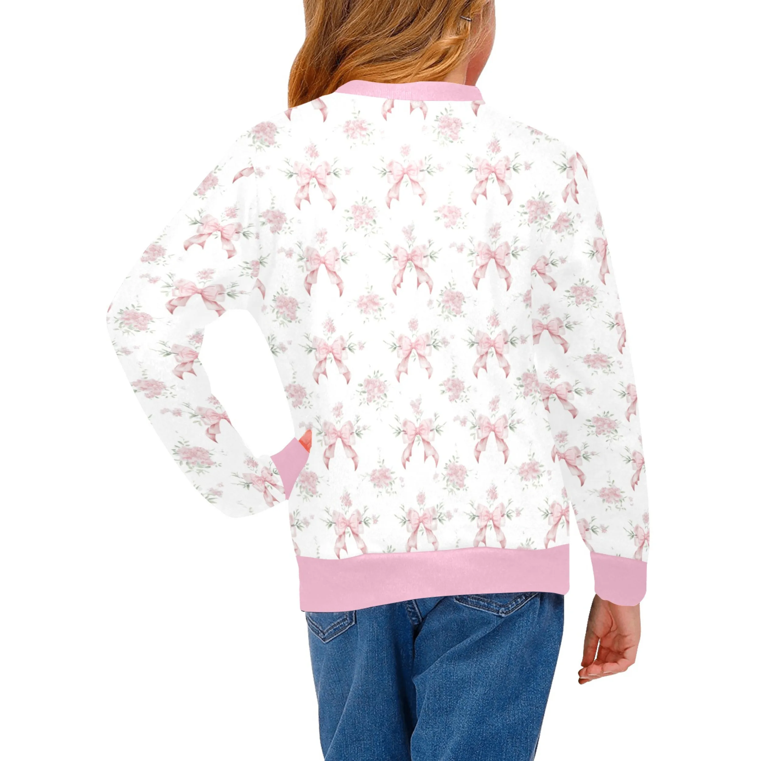 Bella Pink Crew Neck Sweatshirt | Soft Pink and Blue All Over Print | Cozy Fall & Winter Wardrobe Essential
