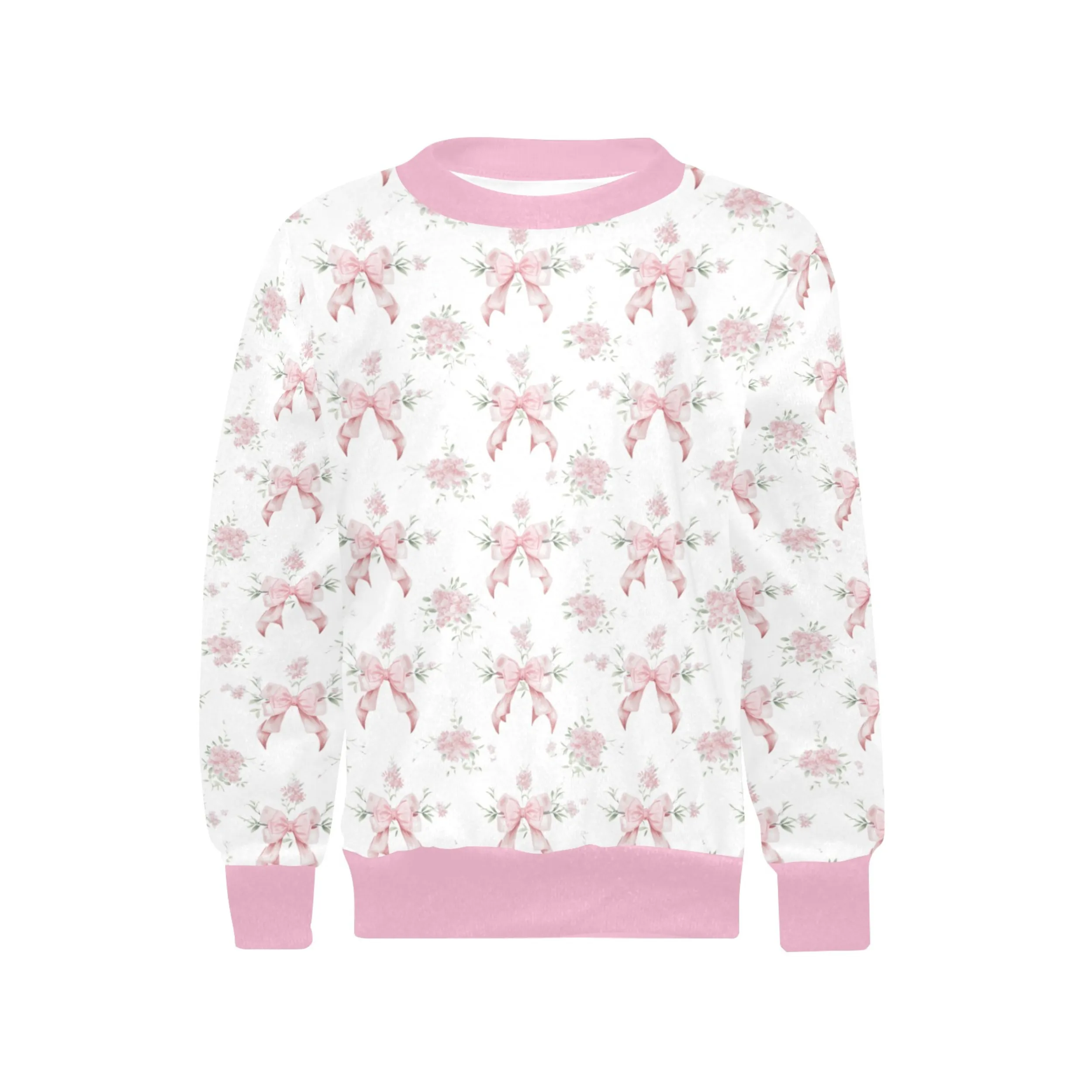 Bella Pink Crew Neck Sweatshirt | Soft Pink and Blue All Over Print | Cozy Fall & Winter Wardrobe Essential