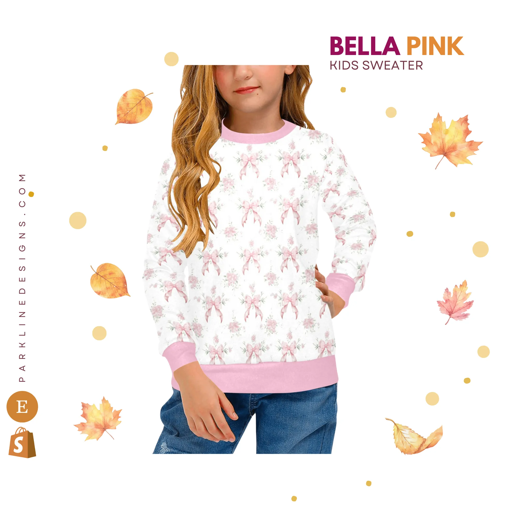 Bella Pink Crew Neck Sweatshirt | Soft Pink and Blue All Over Print | Cozy Fall & Winter Wardrobe Essential