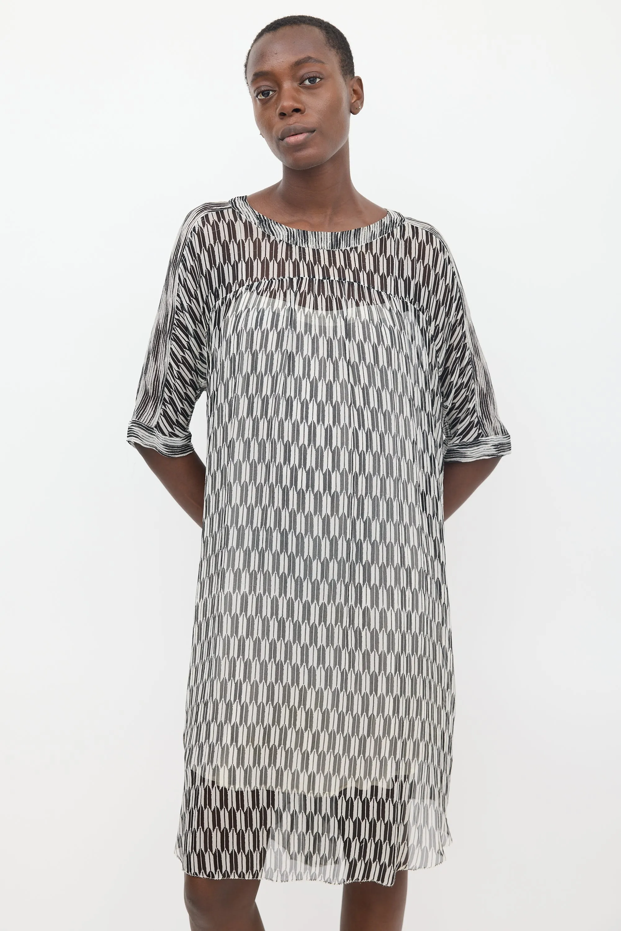 Black & White Sheer Printed Zaggy Dress
