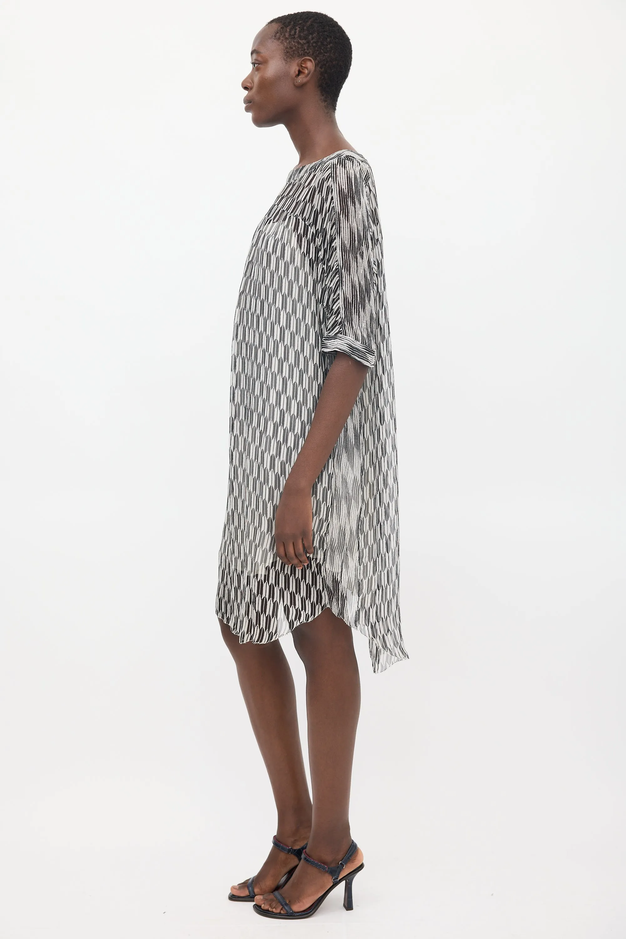 Black & White Sheer Printed Zaggy Dress