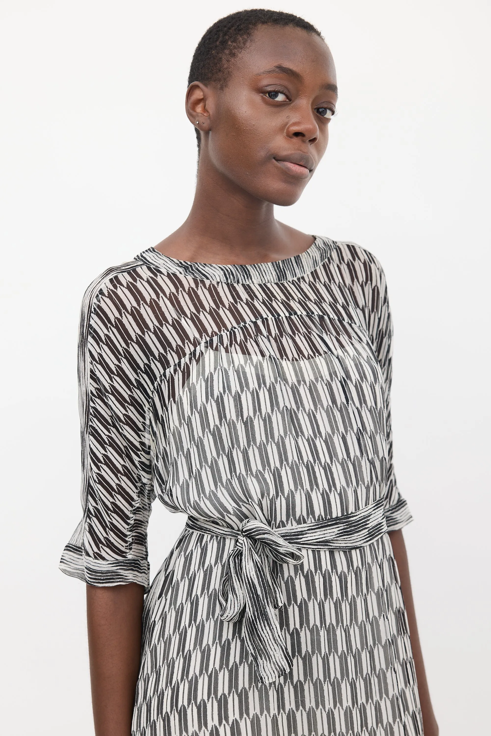 Black & White Sheer Printed Zaggy Dress