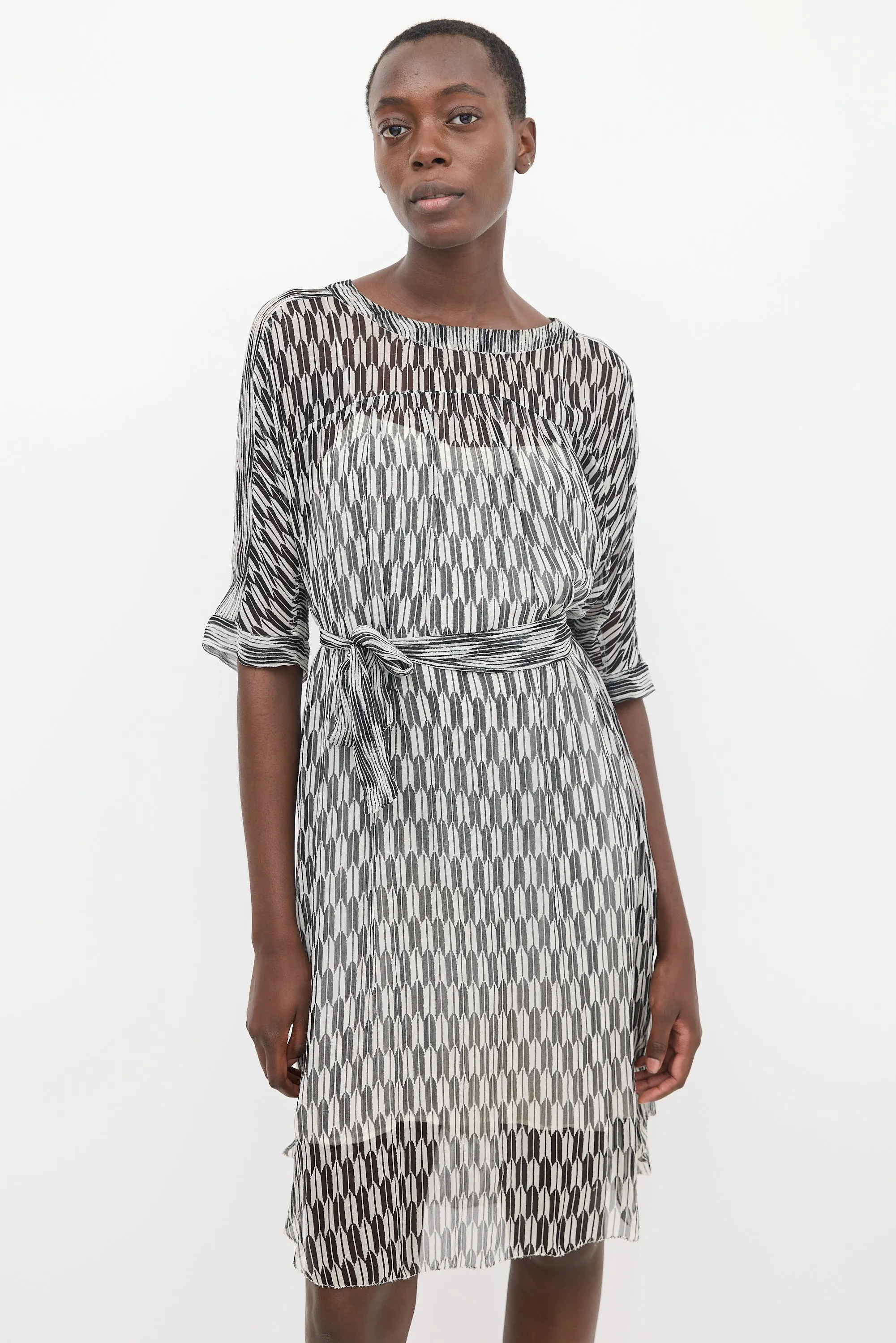 Black & White Sheer Printed Zaggy Dress