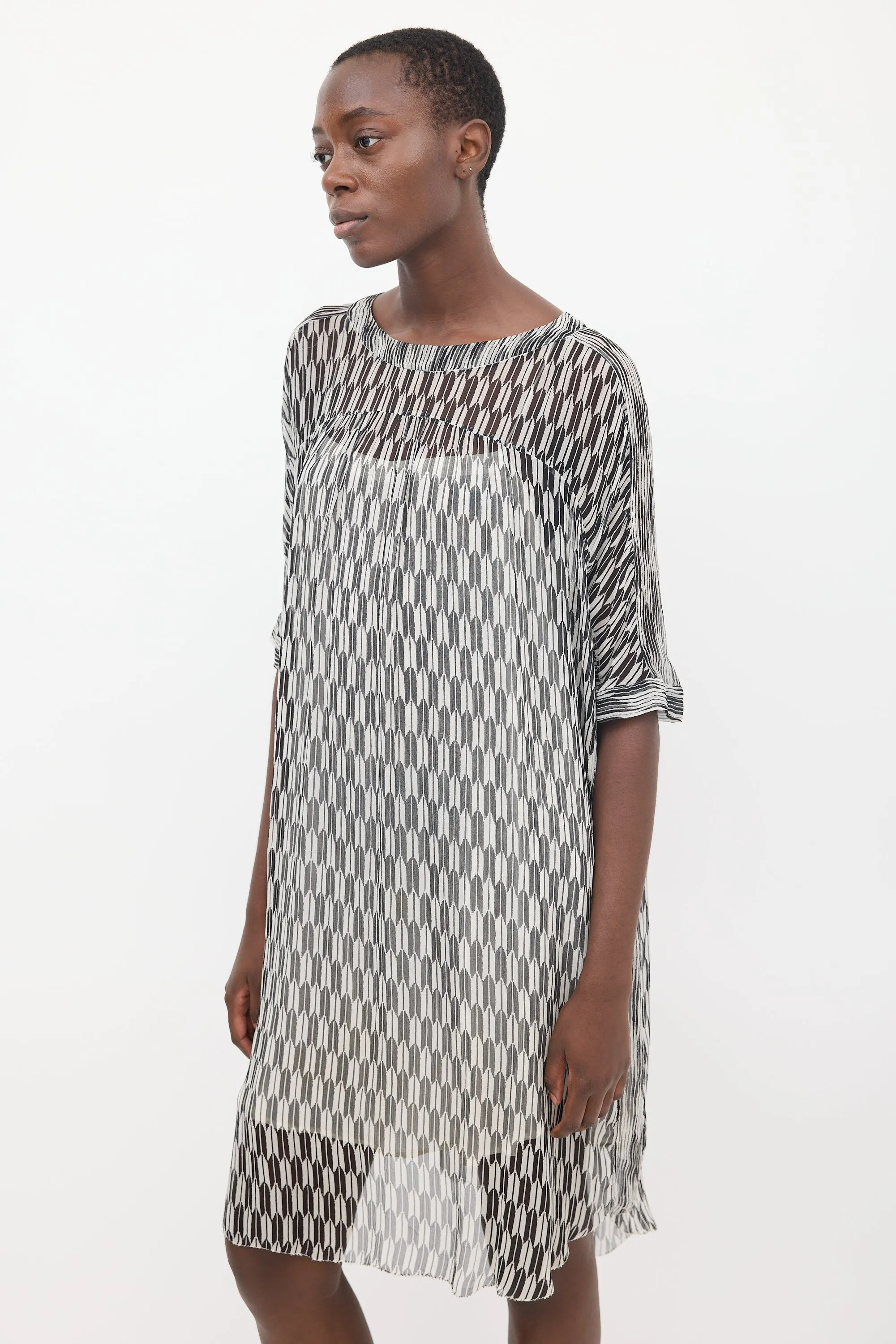 Black & White Sheer Printed Zaggy Dress