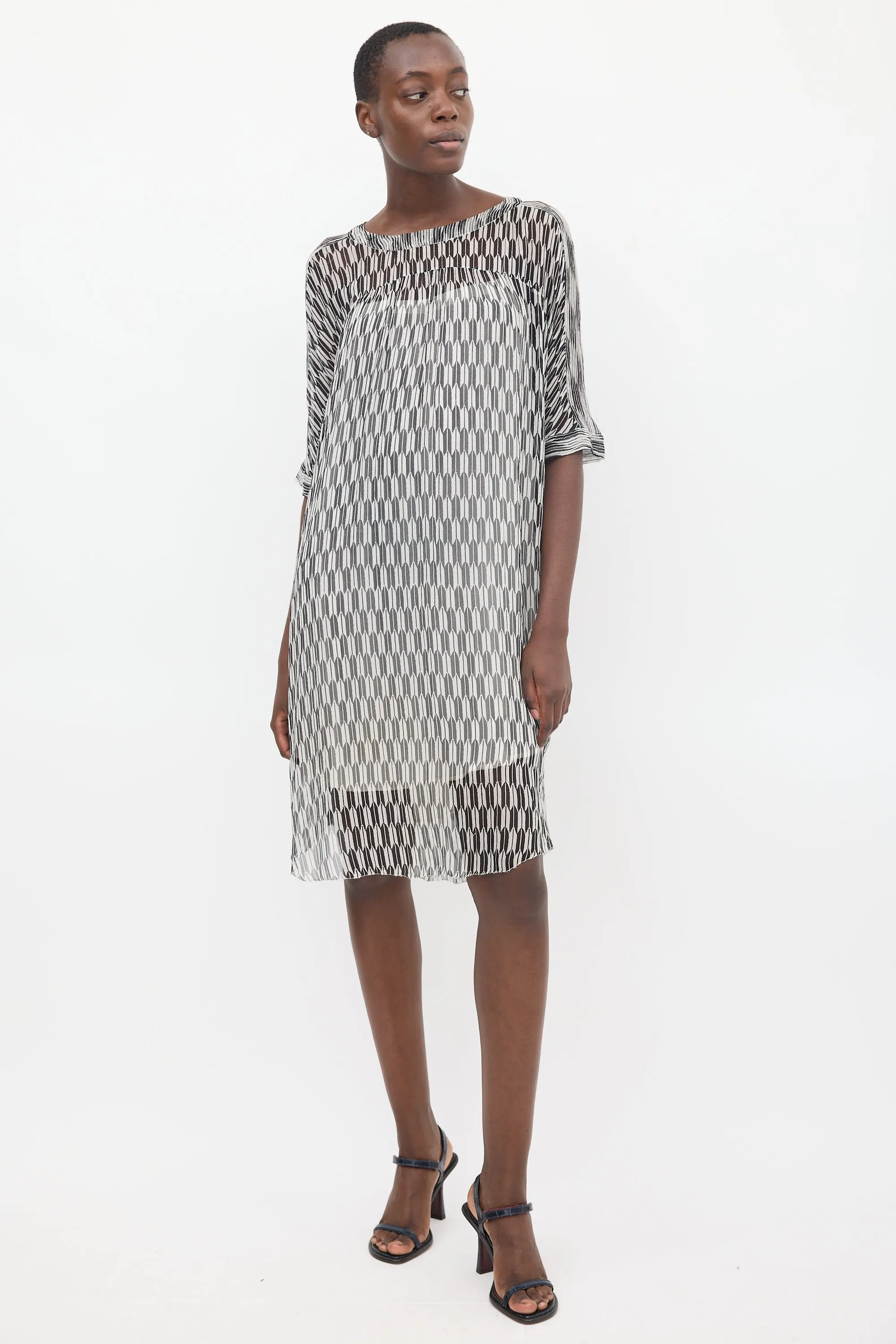 Black & White Sheer Printed Zaggy Dress
