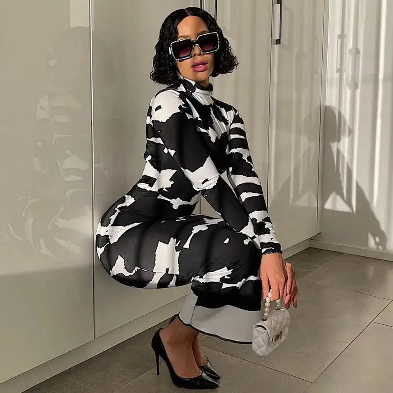 Black And White Long Sleeve Dress