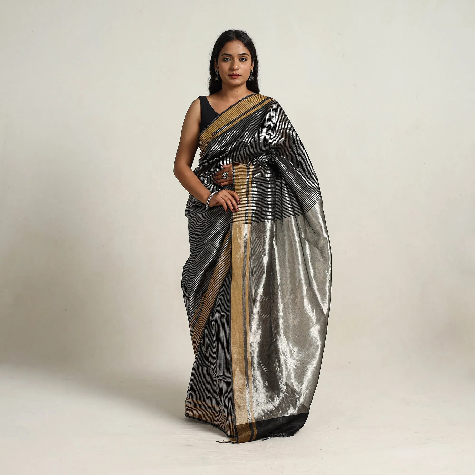 Black - Festive Desi Tussar Silk Bhagalpuri Handloom Saree 04