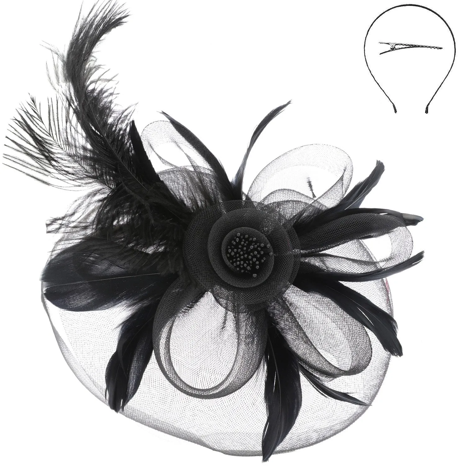 Black Headband Fascinator with Feathers