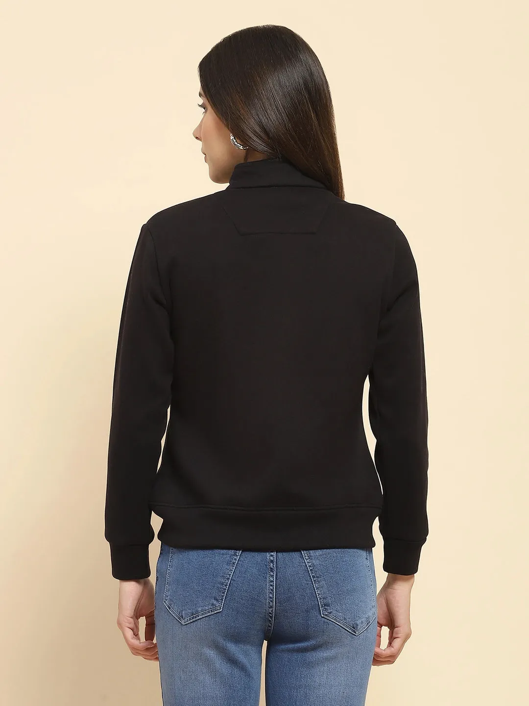 Black Poly Blend Solid Relaxed Fit Sweatshirt