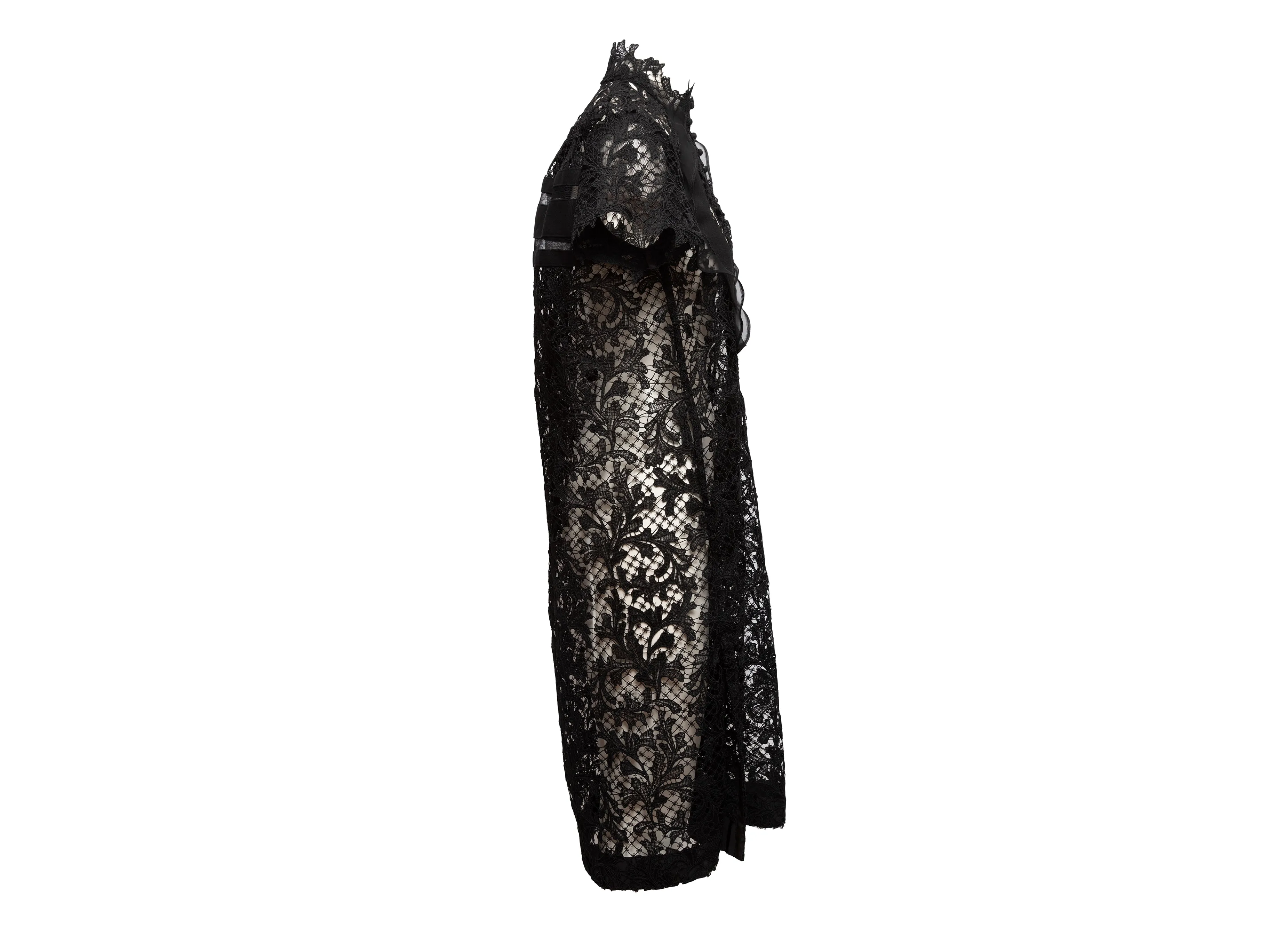 Black Sacai Short Sleeve Lace Dress Size US 2