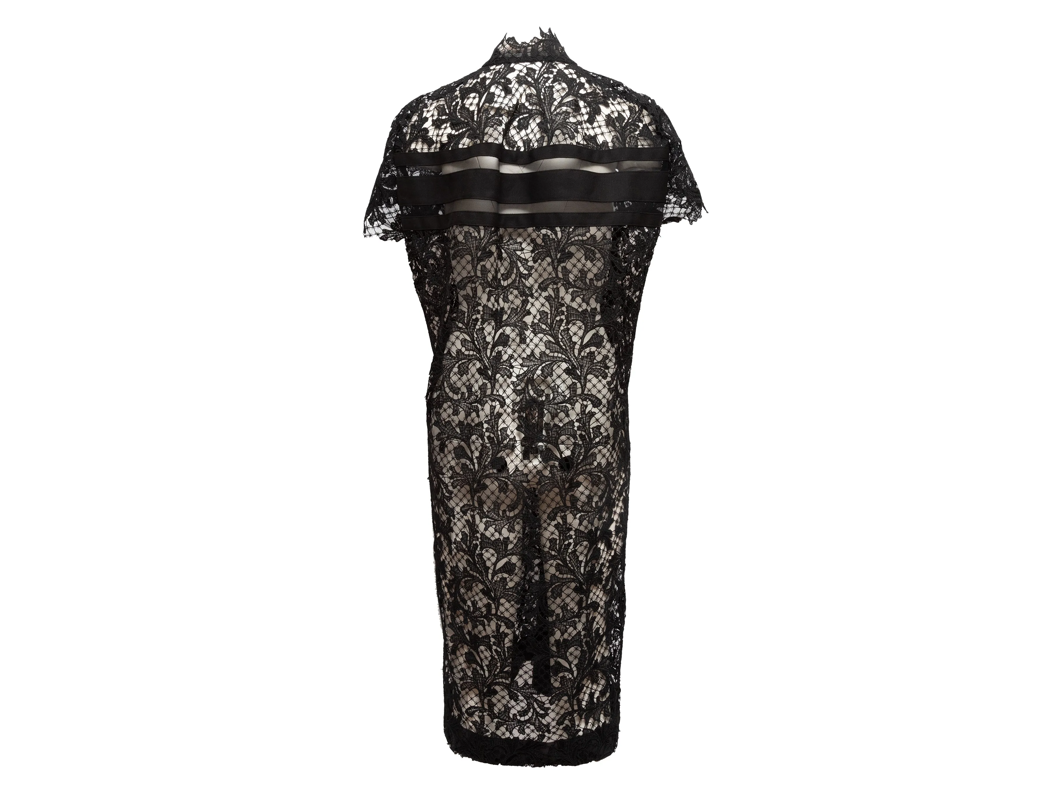 Black Sacai Short Sleeve Lace Dress Size US 2