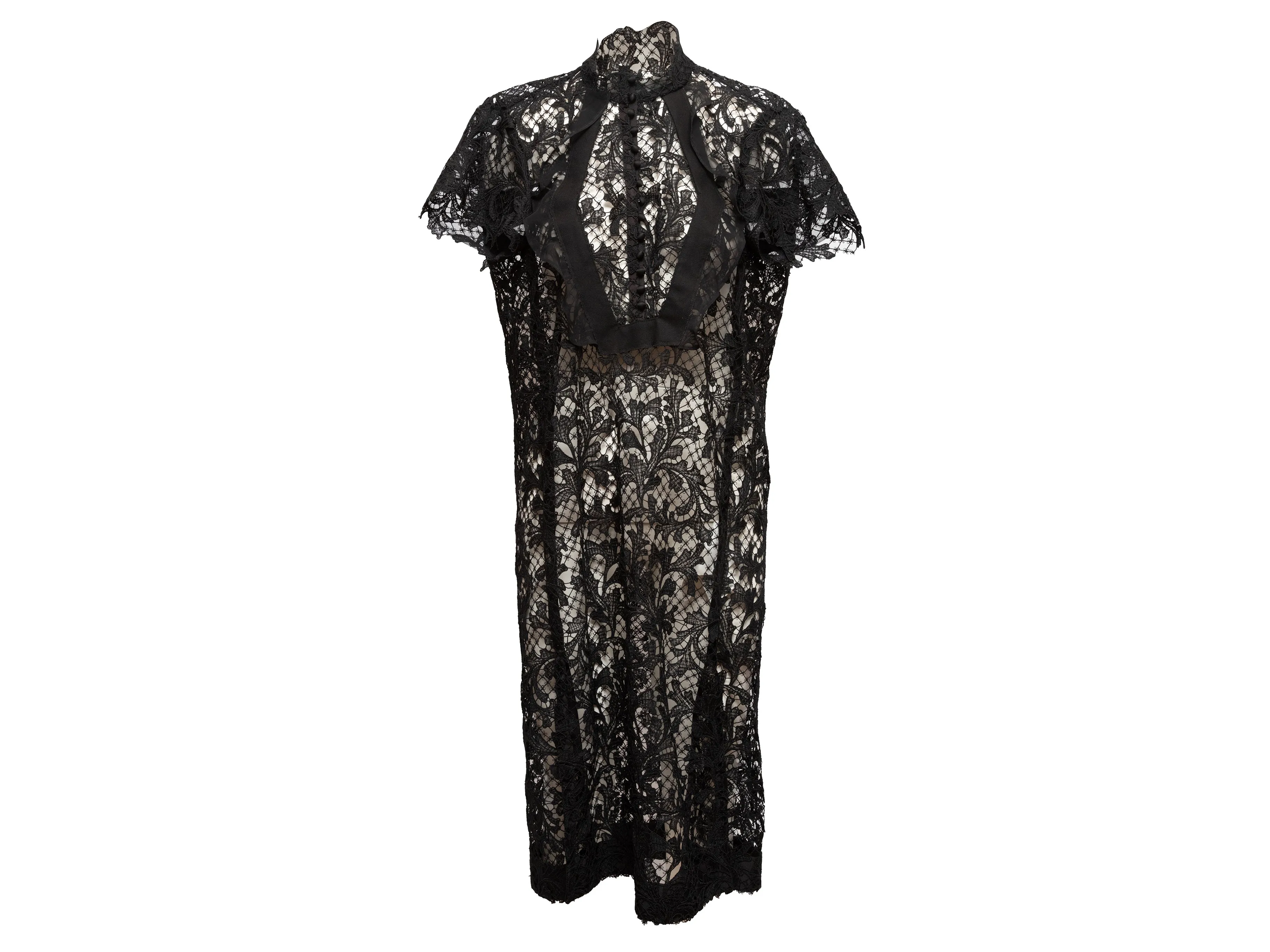 Black Sacai Short Sleeve Lace Dress Size US 2