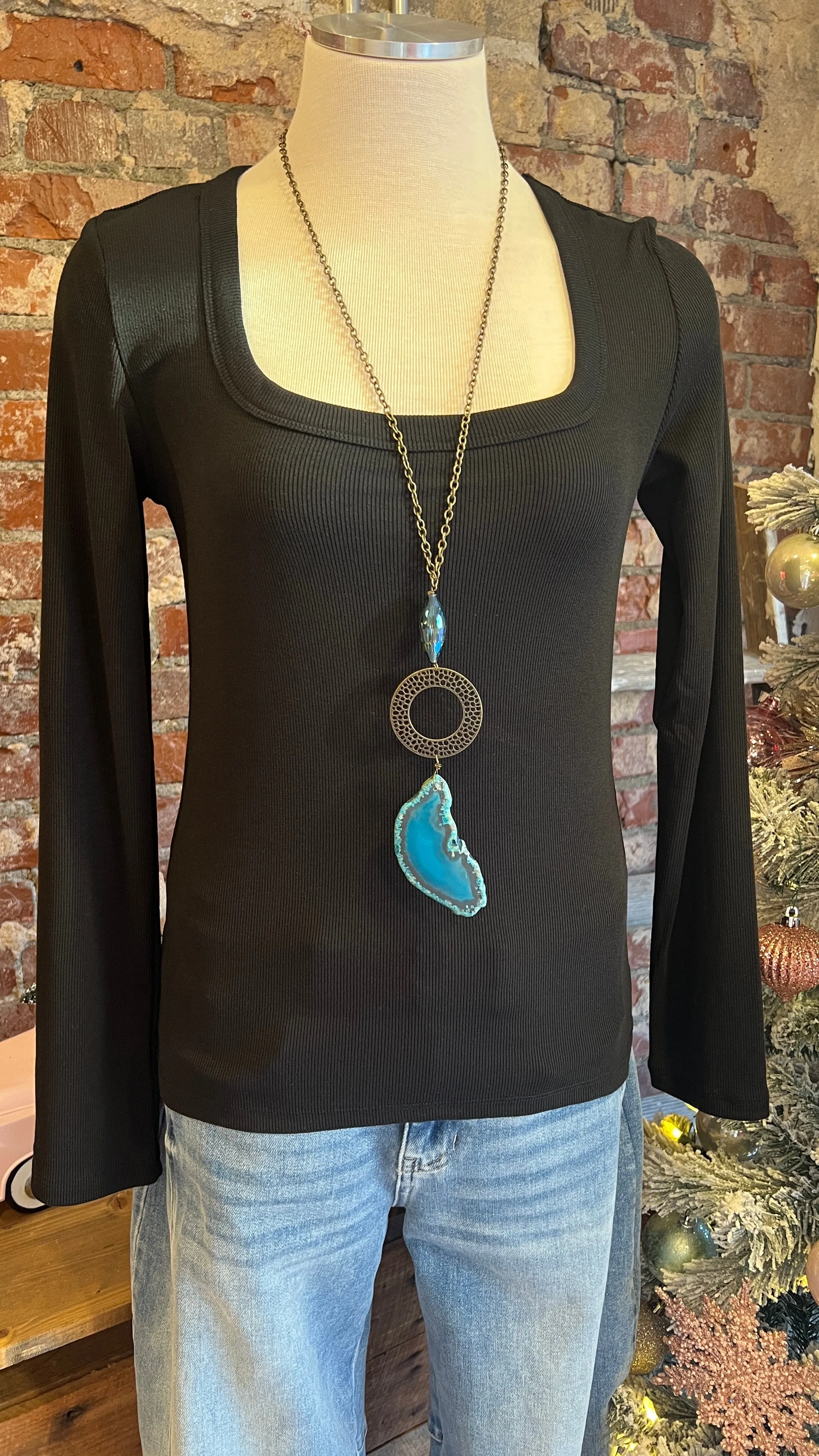Black Scoop Neck Ribbed Top