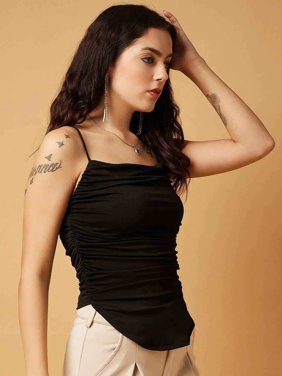 Black Solid Shoulder Straps Top