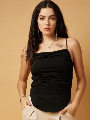 Black Solid Shoulder Straps Top
