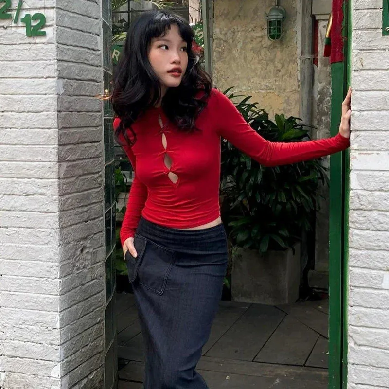 Blessing Hollow Front Long Sleeve Top