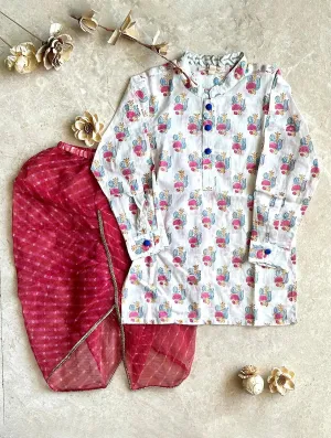 Block Print Kurta & Pink Dhoti