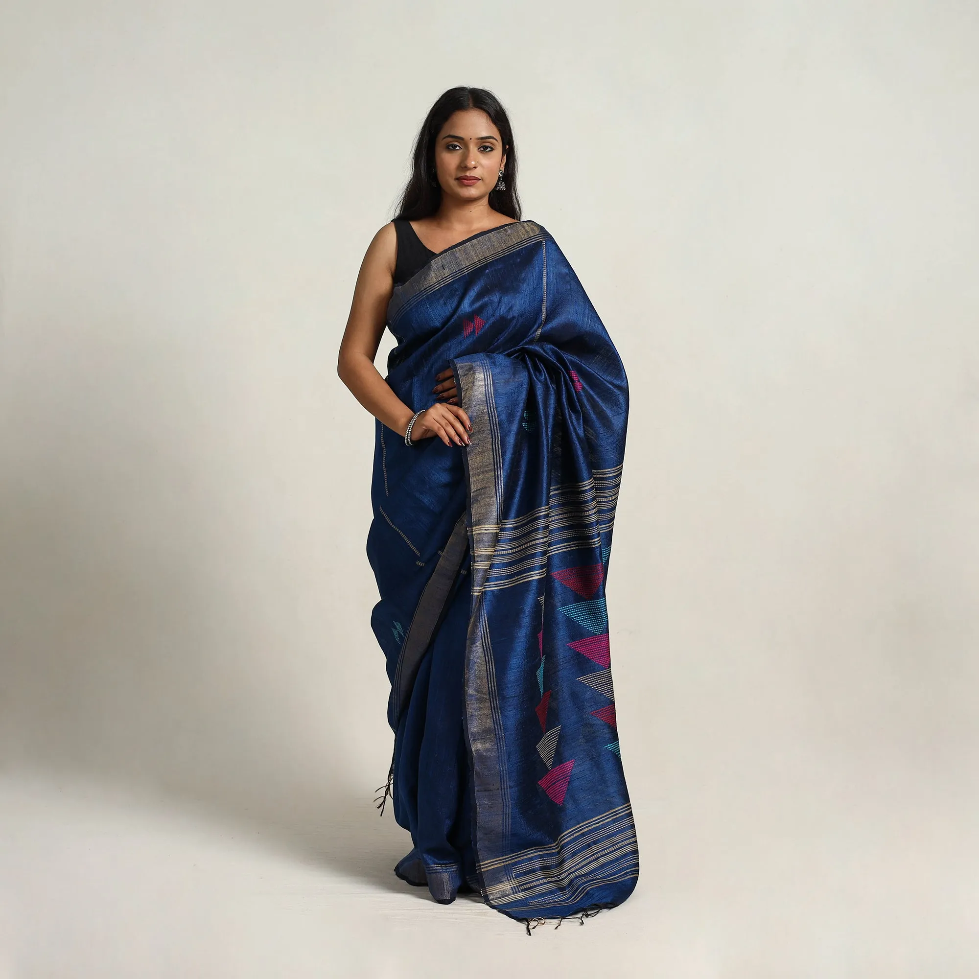 Blue - Festive Desi Tussar Silk Bhagalpuri Handloom Saree 17