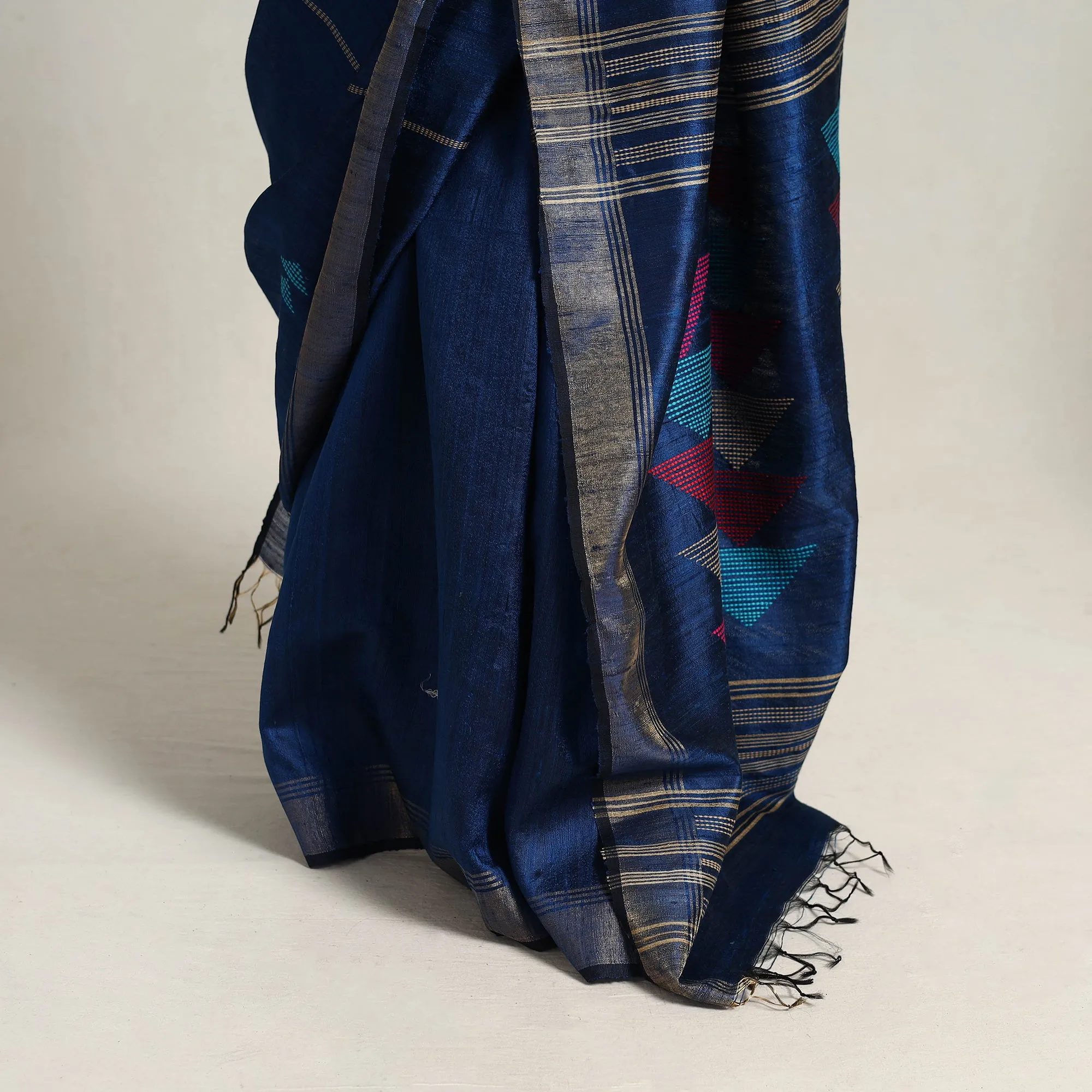 Blue - Festive Desi Tussar Silk Bhagalpuri Handloom Saree 17