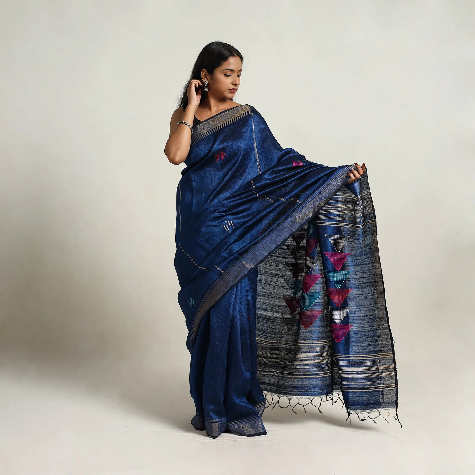 Blue - Festive Desi Tussar Silk Bhagalpuri Handloom Saree 17