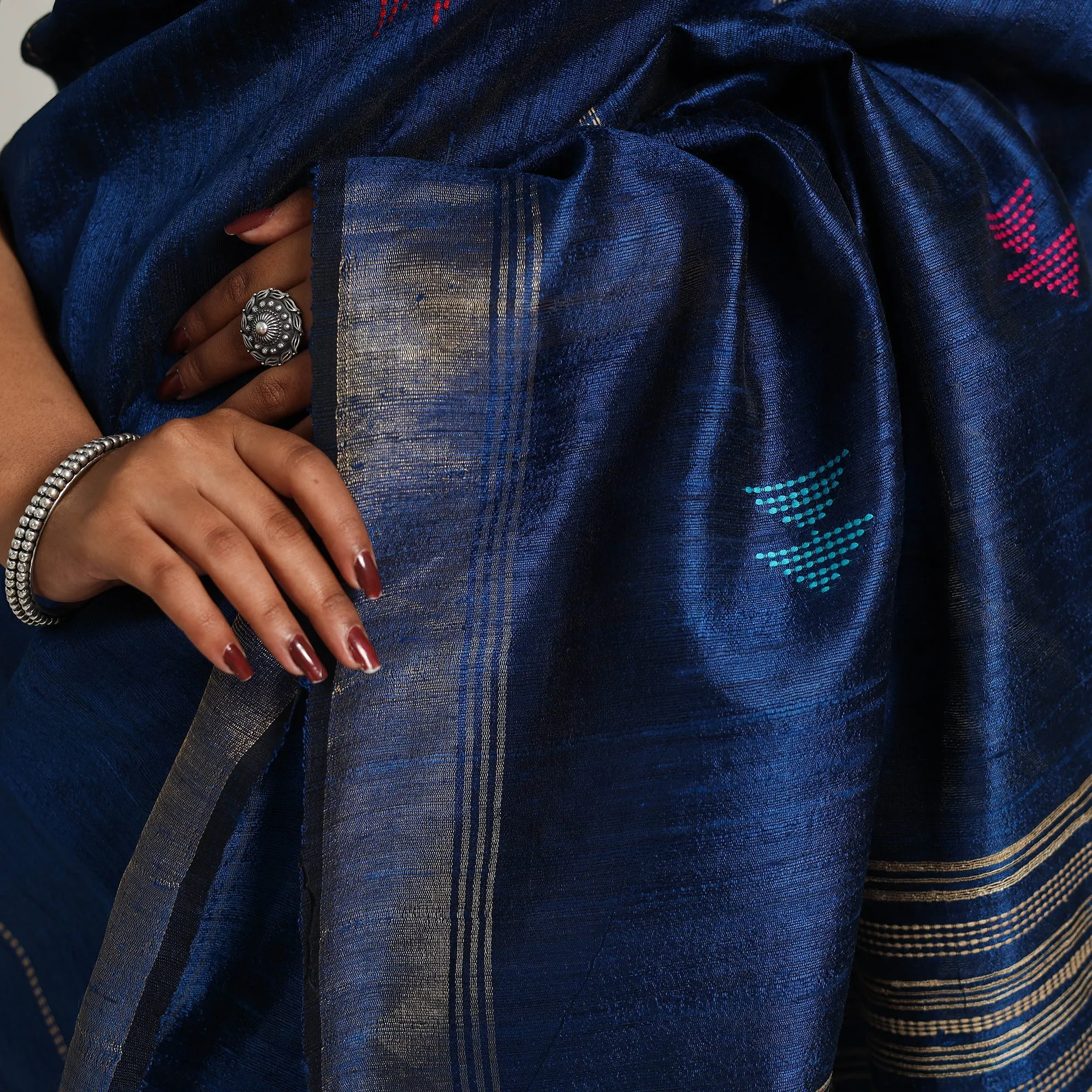 Blue - Festive Desi Tussar Silk Bhagalpuri Handloom Saree 17