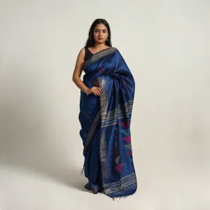 Blue - Festive Desi Tussar Silk Bhagalpuri Handloom Saree 17