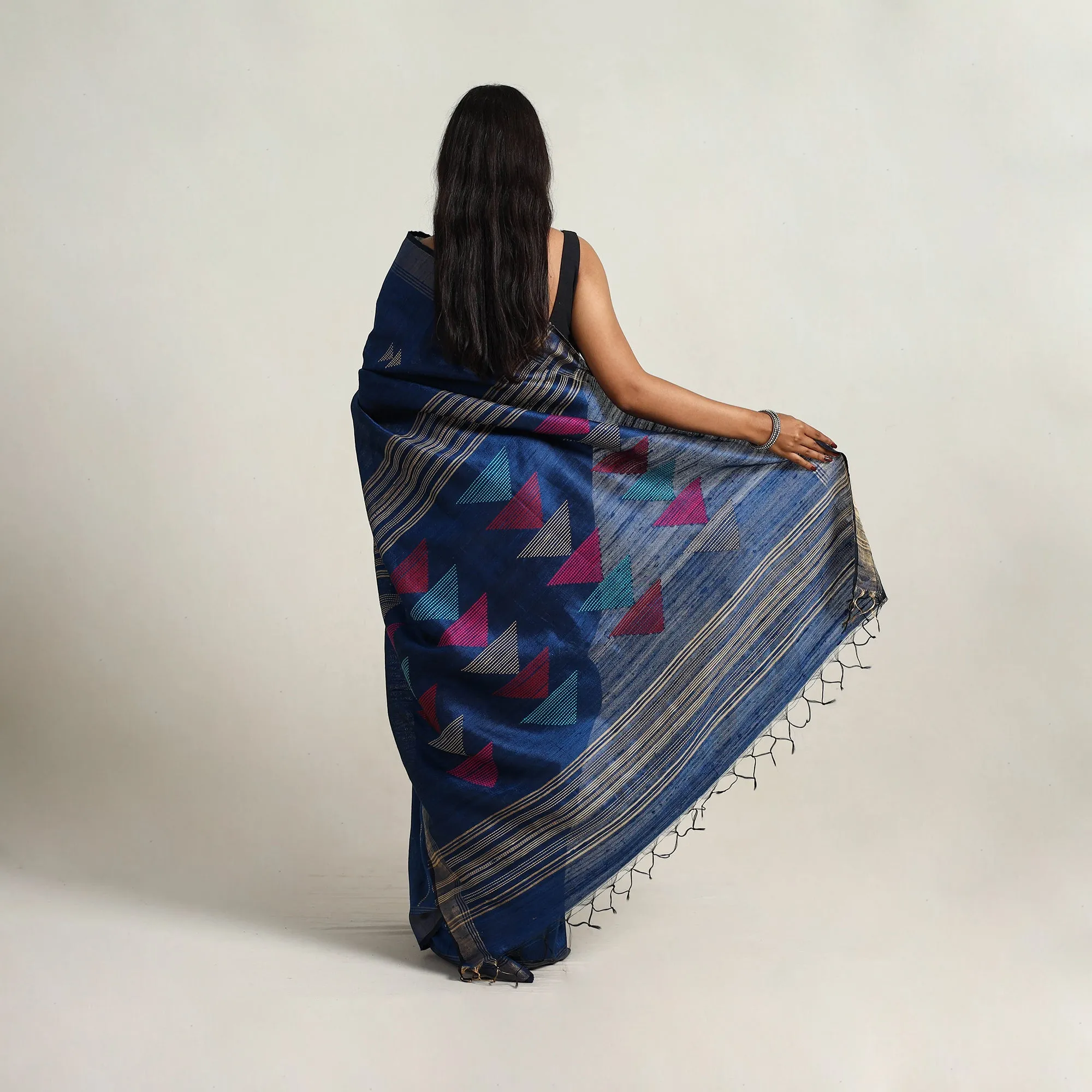 Blue - Festive Desi Tussar Silk Bhagalpuri Handloom Saree 17