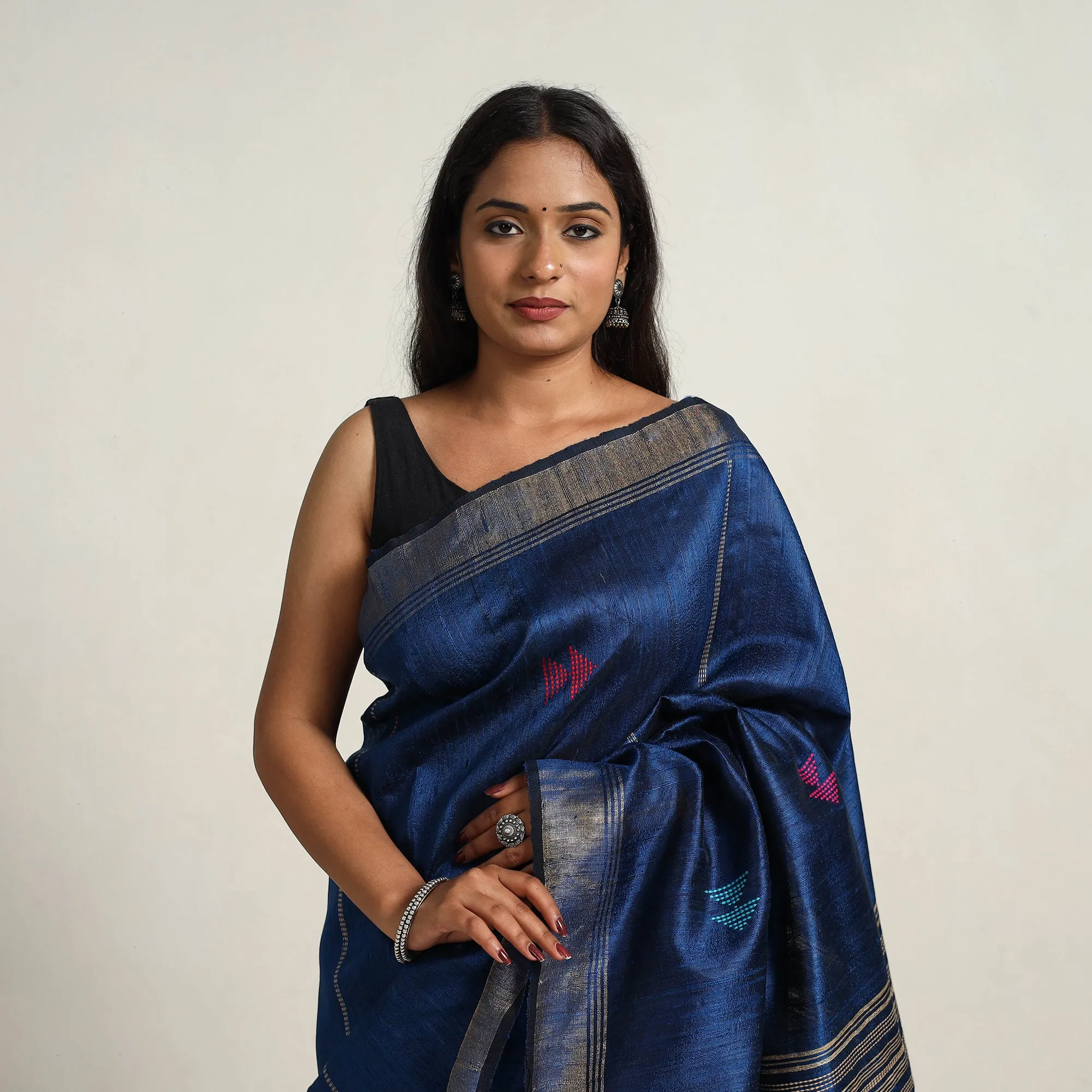 Blue - Festive Desi Tussar Silk Bhagalpuri Handloom Saree 17