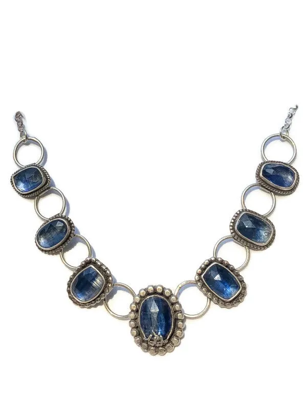 Blue Kyanite Seven Gem Statement Necklace