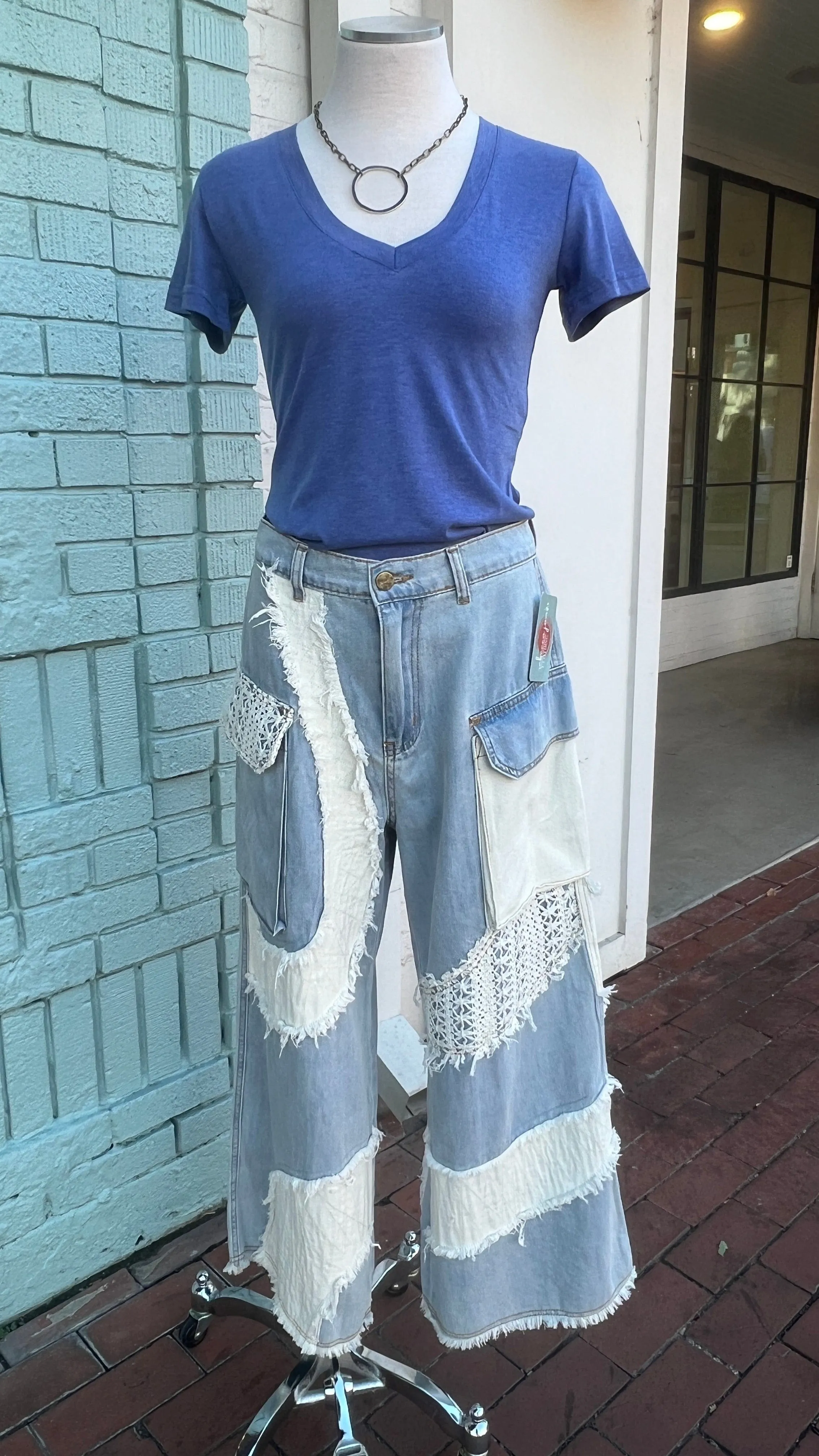 Blue Short Sleeve  V Neck Tee